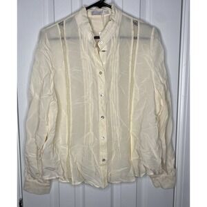 MNG Women's Sheer Button Front Long Sleeve Shirt Cream Size‎ Large New